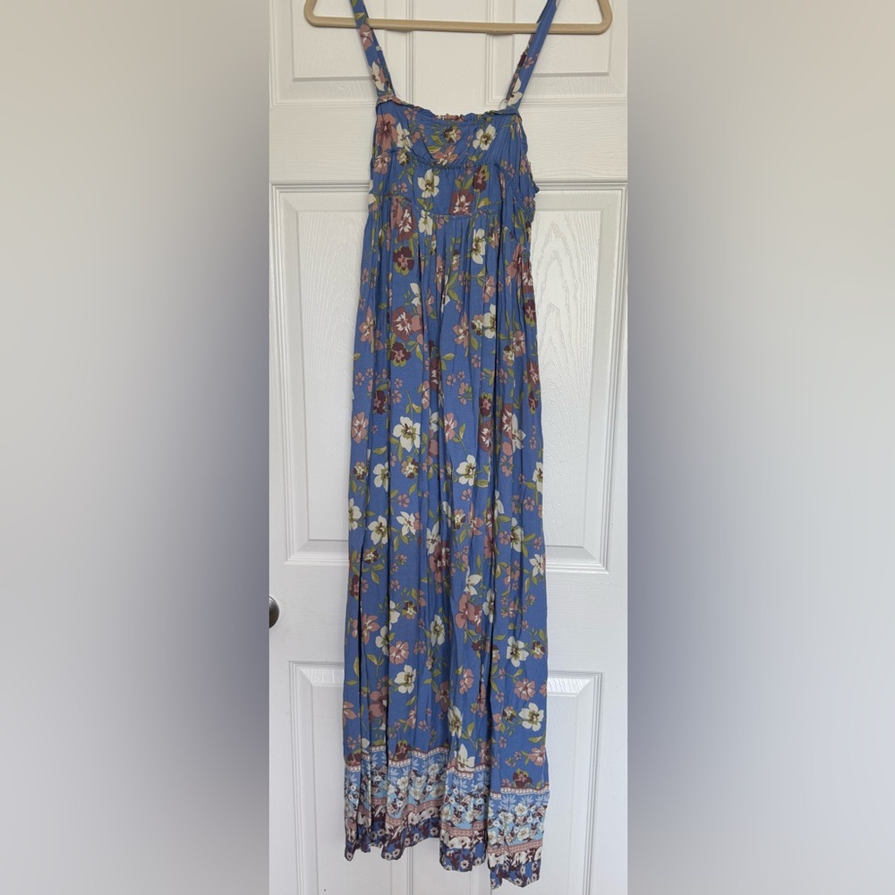 Millibon Blue Floral Maxi Skirt with White & Pink Blooms